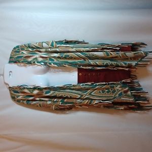 600 West Multi-Color Aztec Kimono Cardigan with Fringes.